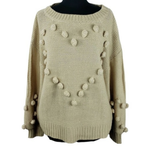 113. Women’s Chunky Heart Knit Long Sleeve Top - Picture 3 of 4